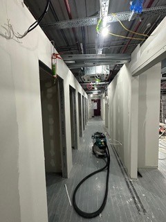 Corridor partitions taped and jointed